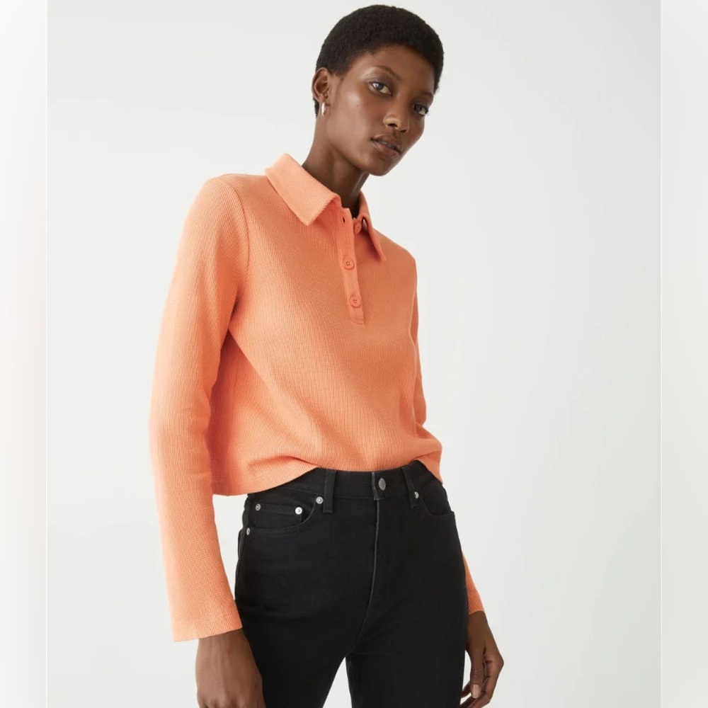 & Other Stories Orange Thermal Polo Top